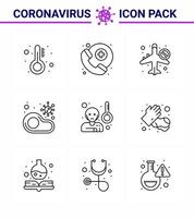 conjunto de iconos de prevención de coronavirus 25 filete azul sin carne de viaje infectado coronavirus viral 2019nov elementos de diseño de vector de enfermedad