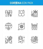 25 Coronavirus Emergency Iconset Blue Design such as shield protection forbidden medical insurance viral coronavirus 2019nov disease Vector Design Elements