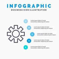 configurar el icono de la línea de engranajes dentados con el fondo de la infografía de presentación de 5 pasos vector