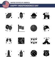 conjunto moderno de 16 glifos y símbolos sólidos en el día de la independencia de estados unidos, como muffin del día americano, símbolo de celebración, elementos de diseño vectorial editables del día de estados unidos vector