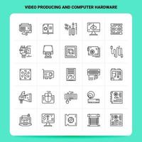 OutLine 25 Video Producing And Computer Hardware Icon set Vector Line Style Design Black Icons Set Linear pictogram pack Web and Mobile Business ideas design Vector Illustration