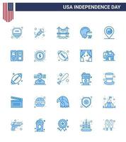 Stock Vector Icon Pack of American Day 25 Blue Signs and Symbols for map american bridge helmet american Editable USA Day Vector Design Elements