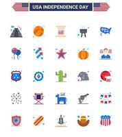 Flat Pack of 25 USA Independence Day Symbols of united map scroll cook barbecue Editable USA Day Vector Design Elements