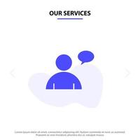 Our Services Basic Chatting User Solid Glyph Icon Web card Template vector