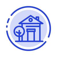 Building Home House Hotel Blue Dotted Line Line Icon vector