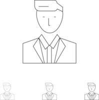 Boss Ceo Head Leader Mr Bold and thin black line icon set vector