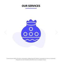 Our Services Pot Sand Water Pongal Festival Solid Glyph Icon Web card Template vector