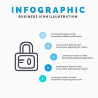 Lock School Study Line icon with 5 steps presentation infographics Background vector