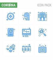 Covid19 Protection CoronaVirus Pendamic 9 Blue icon set such as devirus medical monitor building medical electronics report viral coronavirus 2019nov disease Vector Design Elements