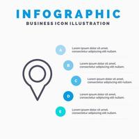 icono de línea de pin de marcador de mapa de ubicación con fondo de infografía de presentación de 5 pasos vector