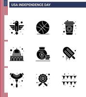 Pack of 9 USA Independence Day Celebration Solid Glyphs Signs and 4th July Symbols such as bag wisconsin usa usa capitol Editable USA Day Vector Design Elements