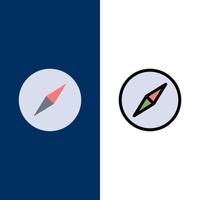 iconos de navegación de brújula de instagram plano y conjunto de iconos llenos de línea vector fondo azul