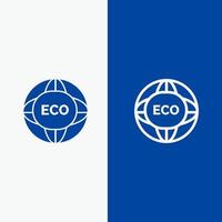 medio ambiente global internet mundo línea ecológica y glifo icono sólido bandera azul línea y glifo icono sólido bandera azul vector