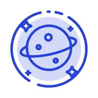Planet Saturn Space Blue Dotted Line Line Icon vector