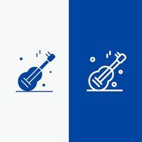 guitarra música estados unidos línea americana y glifo icono sólido bandera azul línea y glifo icono sólido bandera azul vector