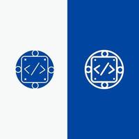 Code Custom Implementation Management Product Line and Glyph Solid icon Blue banner Line and Glyph Solid icon Blue banner vector