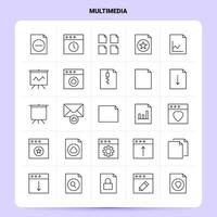 OutLine 25 Multimedia Icon set Vector Line Style Design Black Icons Set Linear pictogram pack Web and Mobile Business ideas design Vector Illustration