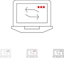 Computer Network Laptop Hardware Bold and thin black line icon set vector