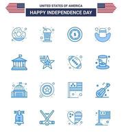 USA Happy Independence DayPictogram Set of 16 Simple Blues of usa flag american bank cap Editable USA Day Vector Design Elements