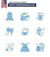 Stock Vector Icon Pack of American Day 9 Line Signs and Symbols for party america flag cola party celebrate Editable USA Day Vector Design Elements