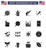 4 de julio estados unidos feliz día de la independencia icono símbolos grupo de 16 glifos sólidos modernos de estados unidos espuma mano mano día religión editable día de estados unidos elementos de diseño vectorial vector