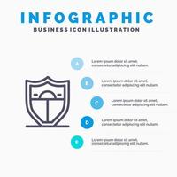 Shield Security Motivation Line icon with 5 steps presentation infographics Background vector