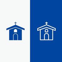 celebración de la iglesia cruz cristiana línea de pascua y glifo icono sólido bandera azul línea y glifo icono sólido bandera azul vector