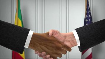 Guinea and USA Partnership Business Deal. National Government Flags. Official Diplomacy Handshake Illustration Animation. Agreement Businessman Shake Hands video