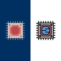 Cpu Microchip Processor  Icons Flat and Line Filled Icon Set Vector Blue Background
