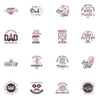 16 Black and Pink Happy Fathers Day Design Collection A set of twelve brown colored vintage style Fathers Day Designs on light background Editable Vector Design Elements