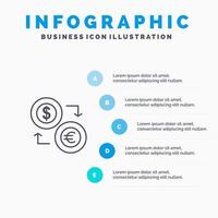 cambiar monedas moneda dólar euro finanzas financiero dinero línea icono con 5 pasos presentación infografía fondo vector