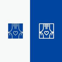 cortinas de la habitación de la ventana amor romance línea y glifo icono sólido bandera azul línea y glifo icono sólido bandera azul vector