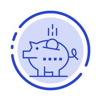 Piggybank Economy Piggy Safe Savings Blue Dotted Line Line Icon vector