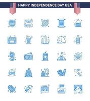 25 paquete azul de estados unidos de signos y símbolos del día de la independencia de indiana american food text party elementos de diseño vectorial editables del día de estados unidos vector