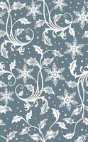 Christmas Holly leaves with Silver Foil and Snowflakes on Blue Background-Christmas Seamless vector pattern