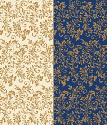 Seamless pattern of Damask, Elegant Scroll with Ivory and Blue Background
