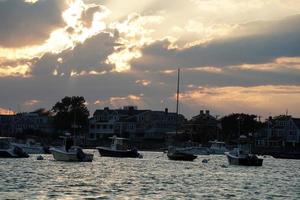 nantucket harbor view at sunset photo