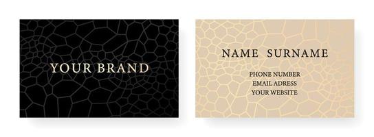 Business card  in light colors, frame design set with gold geometric pattern. Formal premium template for invitation design, Gift card, voucher or luxe name. vector