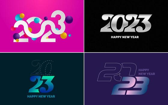 Big Set of 2023 Happy New Year logo text design. 2023 number design template. Collection of 2023 Happy New Year symbols vector
