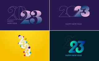 conjunto de diseño de logotipo 2023 feliz año nuevo. Plantilla de diseño de número 2023. decoración navideña 2023 símbolos de feliz año nuevo. diseño moderno de navidad para banner. red social. portada y calendario vector