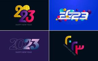 conjunto de diseño de logotipo 2023 feliz año nuevo. Plantilla de diseño de número 2023. decoración navideña 2023 símbolos de feliz año nuevo. diseño moderno de navidad para banner. red social. portada y calendario vector