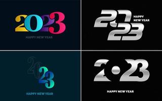 conjunto de diseño de logotipo 2023 feliz año nuevo. Plantilla de diseño de número 2023. decoración navideña 2023 símbolos de feliz año nuevo. diseño moderno de navidad para banner. red social. portada y calendario vector