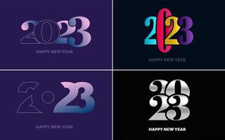 conjunto de diseño de logotipo 2023 feliz año nuevo. Plantilla de diseño de número 2023. decoración navideña 2023 símbolos de feliz año nuevo. diseño moderno de navidad para banner. red social. portada y calendario vector