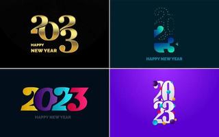 conjunto de diseño de logotipo 2023 feliz año nuevo. Plantilla de diseño de número 2023. decoración navideña 2023 símbolos de feliz año nuevo. diseño moderno de navidad para banner. red social. portada y calendario vector