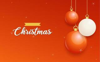 Merry Christmas Red Background with white and Red Hanging balls. Horizontal Christmas posters. greeting cards vector