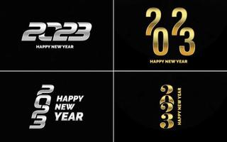 gran conjunto 2023 feliz año nuevo diseño de texto de logotipo negro. Plantilla de diseño de 20 23 números. colección de símbolos de 2023 feliz año nuevo vector