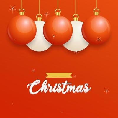 Merry Christmas Greeting Card On Red Background Vector | FreeVectors