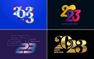 conjunto de diseño de logotipo 2023 feliz año nuevo. Plantilla de diseño de número 2023. decoración navideña 2023 símbolos de feliz año nuevo. diseño moderno de navidad para banner. red social. portada y calendario vector