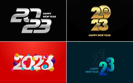 Big set 2023 Happy New Year black logo text design. 20 23 number design template. Collection of symbols of 2023 Happy New Year vector