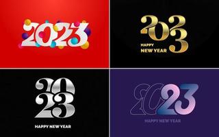 conjunto de diseño de logotipo 2023 feliz año nuevo. Plantilla de diseño de número 2023. decoración navideña 2023 símbolos de feliz año nuevo. diseño moderno de navidad para banner. red social. portada y calendario vector